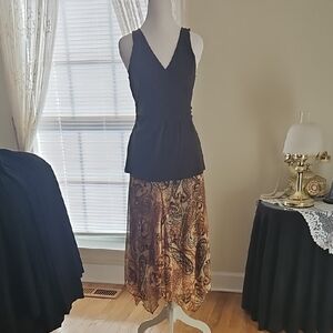 Ann Taylor LOFT Brown Wrap Top With Asymmetrical Paisley Skirt in Brown and Tan
